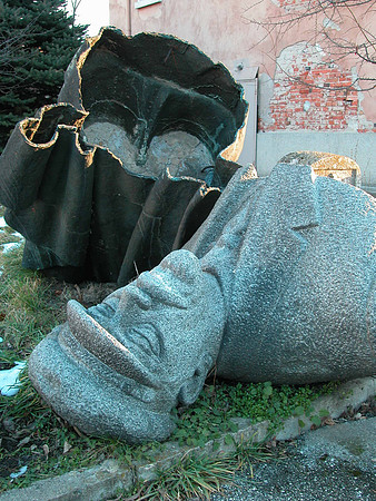 Communist statues behind a government building - Pleven, Bulgaria