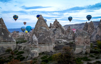 Balloons above chimney rocks