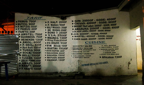 The menu -  Kigali, Rwanda